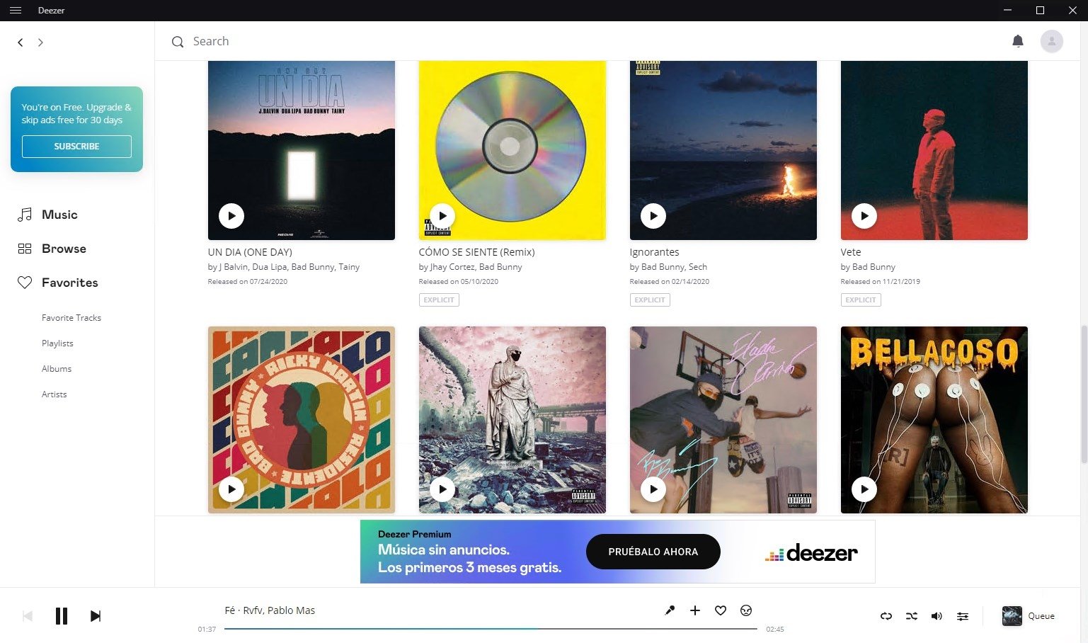 Deezer, Ouvir música online