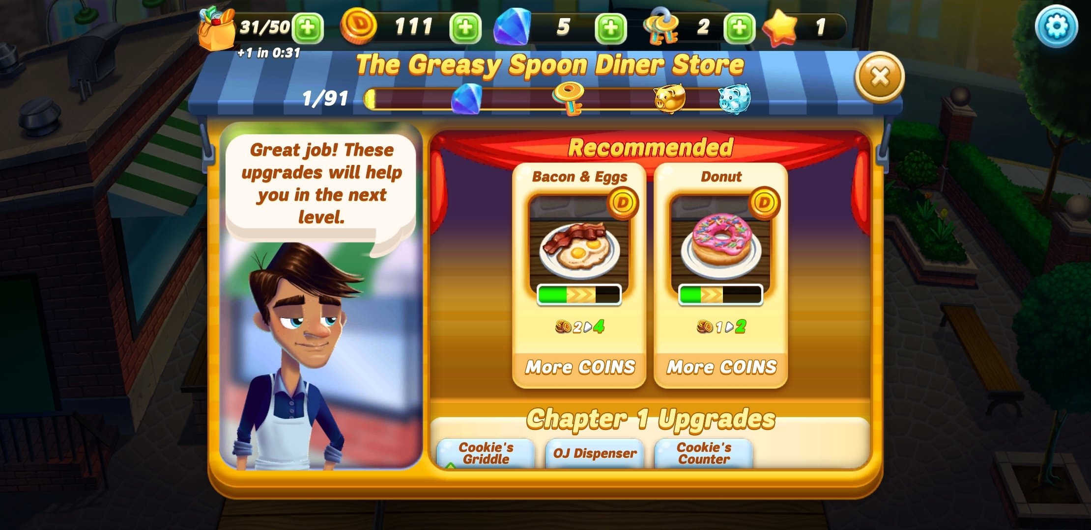 diner dash game keeps closing android