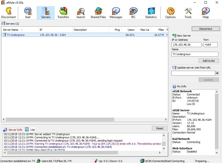 i server per emule v0.50a