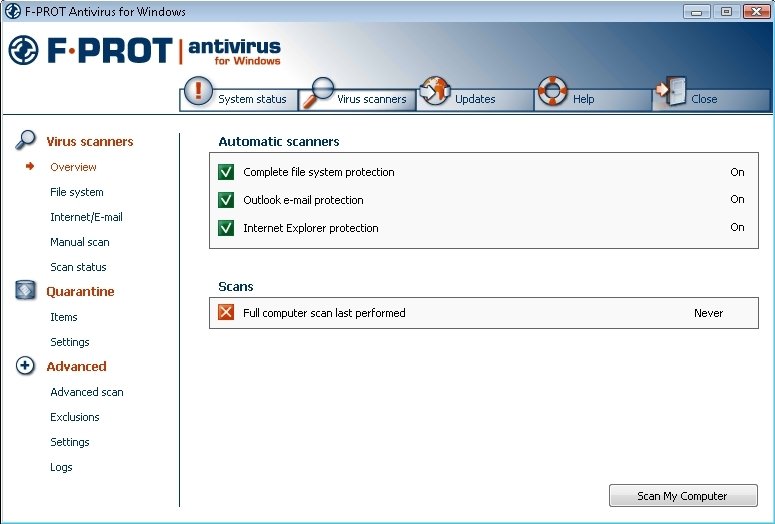 frisk software f prot antivirus over windows
