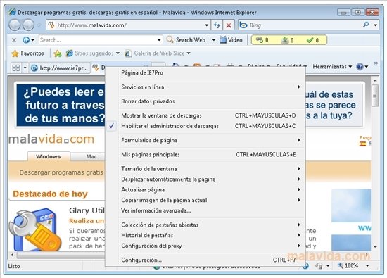 Historial de descargas internet explorer 8