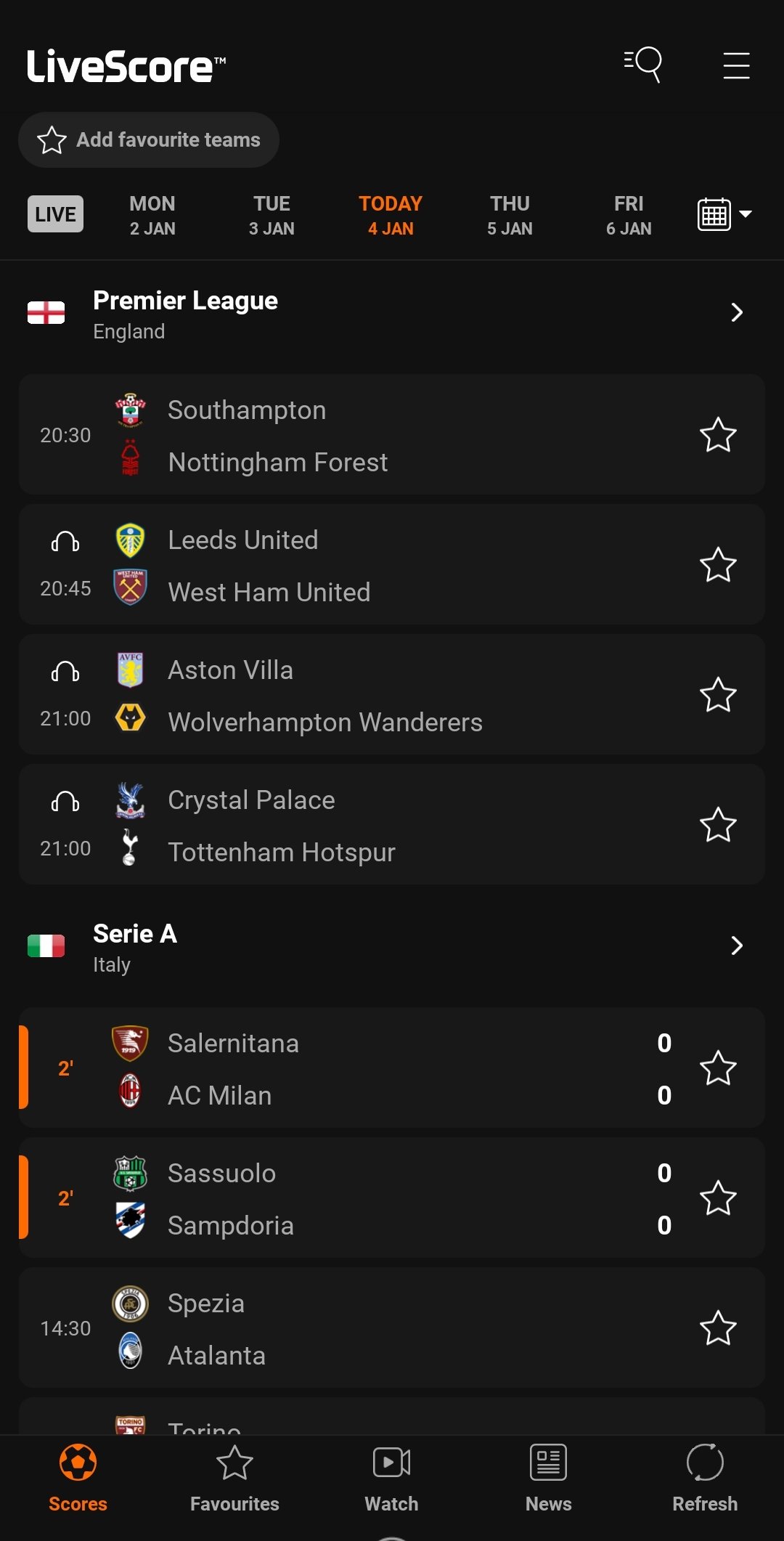 livescores yesterday results