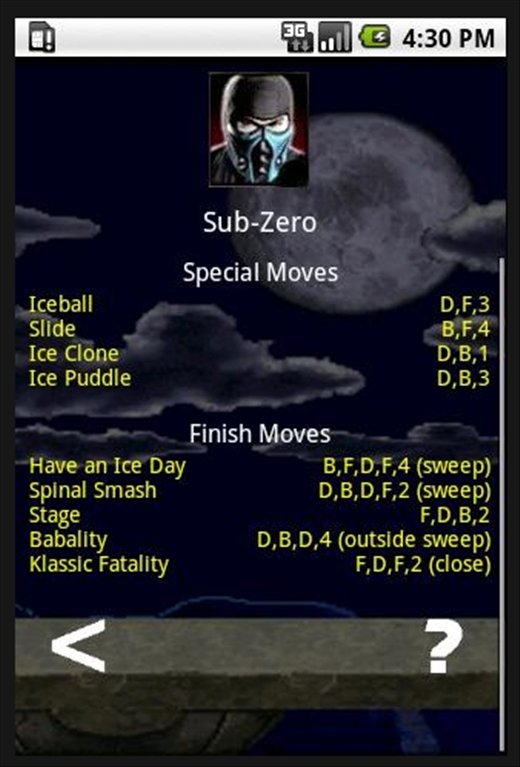 Mortal Kombat 4 - Sub-Zero Move List 