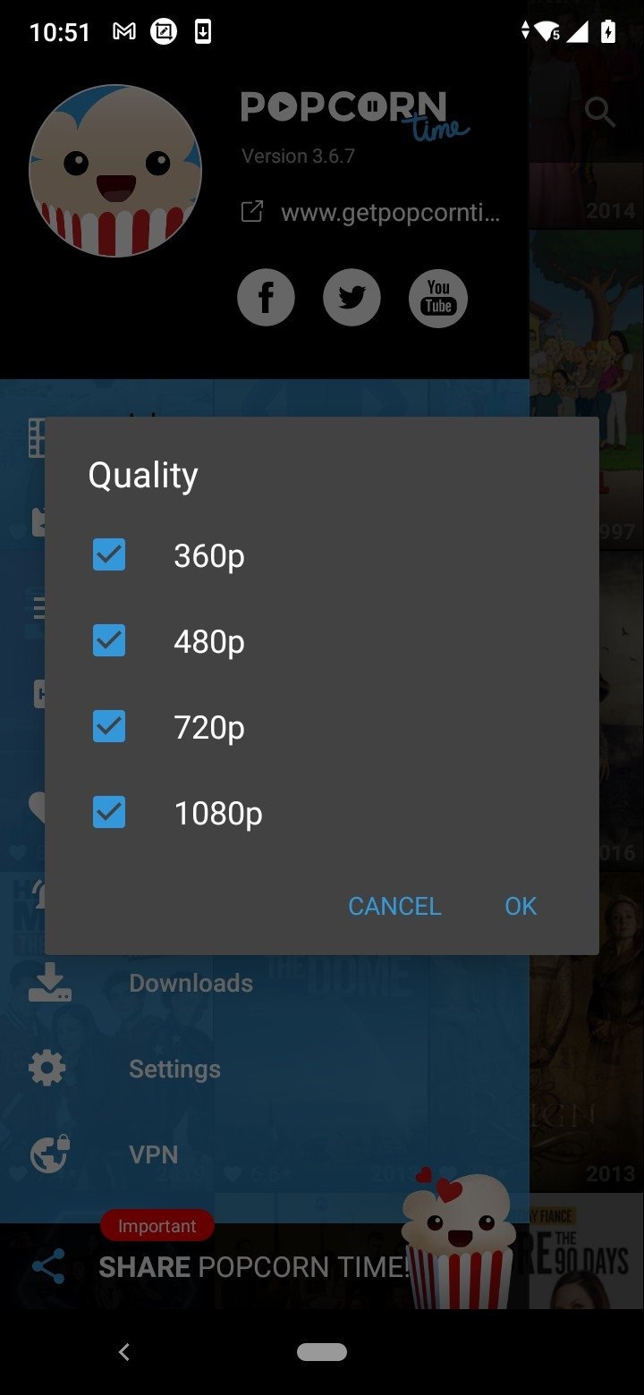 cache folder not selected popcorn time android