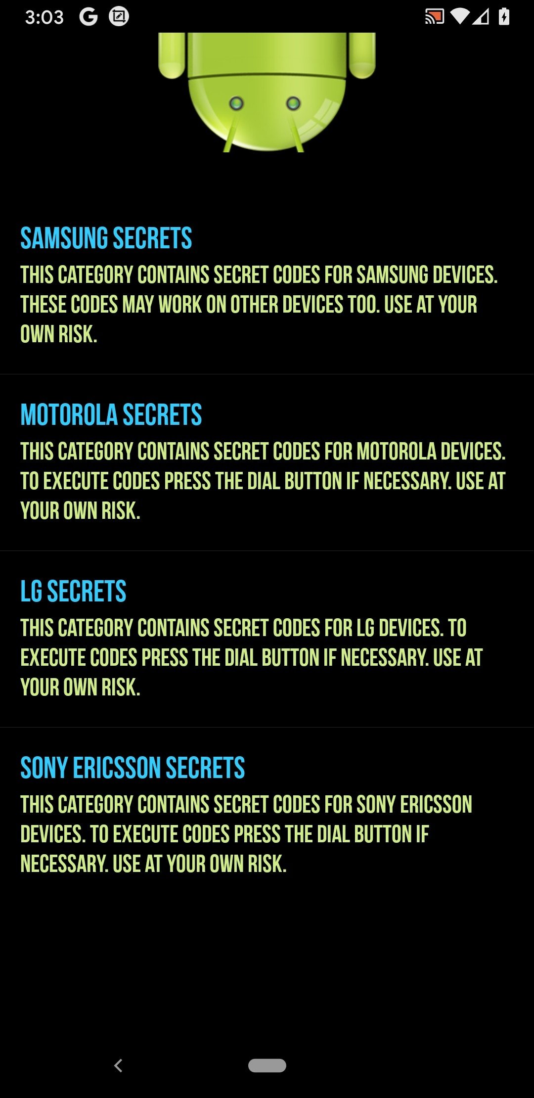 Secret Codes for Android 