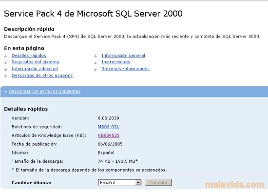 descargar el paquete de servicio ms sql 2000