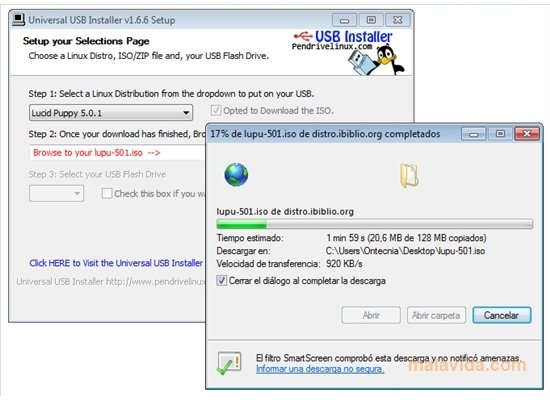 location of universal usb installer windows 10