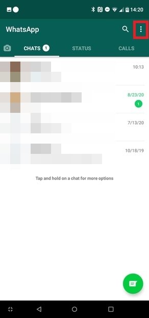 Accedi al menù dell’app di WhatsApp