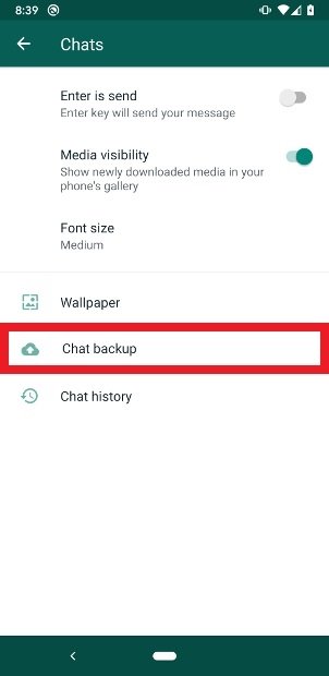 Войдите в Chat backup