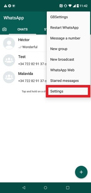 Access GBWhatsApp's settings