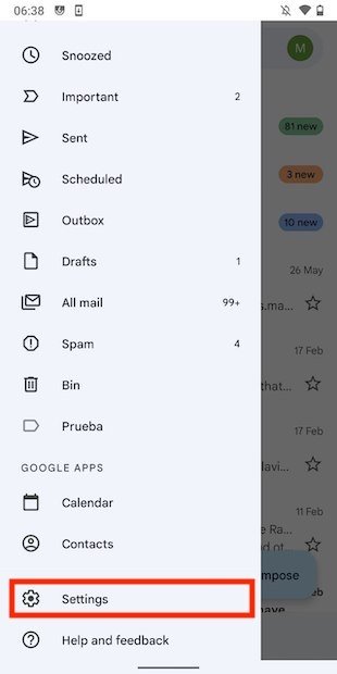 Acceder a la configuración de Gmail