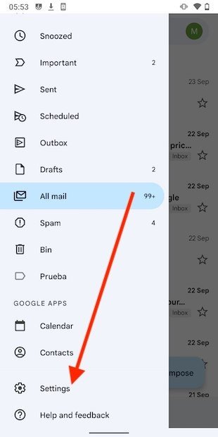 Entrar en la configuración de Gmail