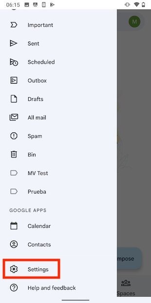 Acceder a los ajustes de Gmail
