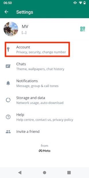 Access the account preferences