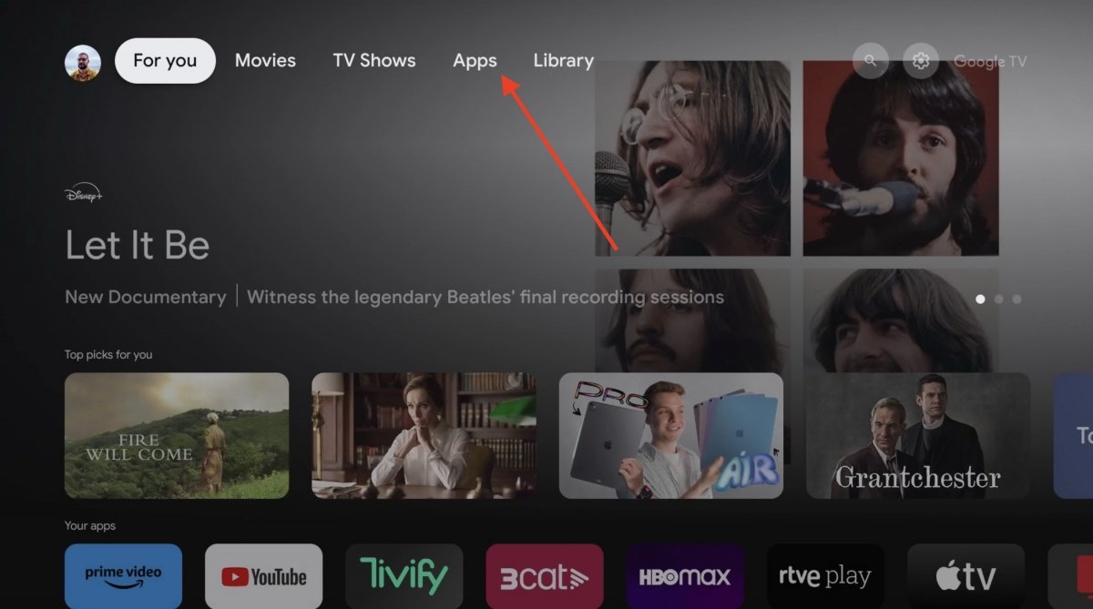Access the applications section on Android TV