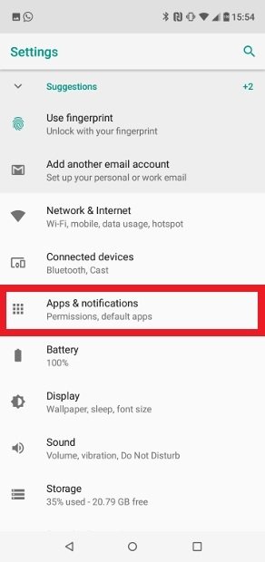 Access the apps and notifications menu