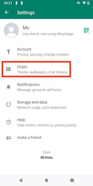 Access the chat settings