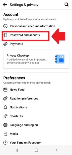 Access the Security and Passwords section of your Facebook profile