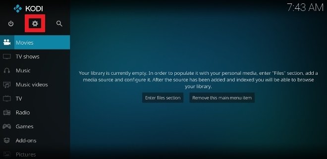 Access the settings of Kodi for Android