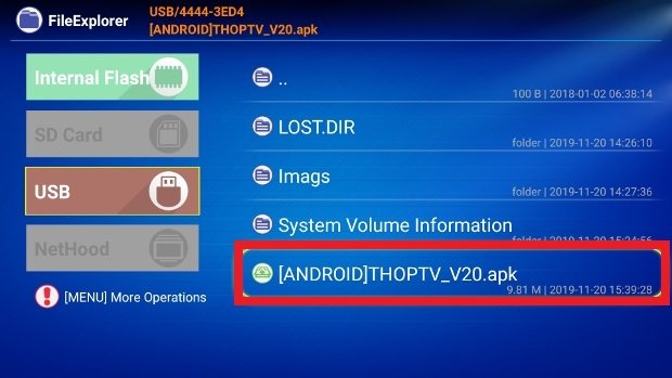 Access the USB unit and press the APK you want to install