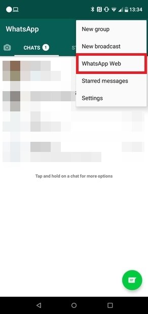 Accéder à l’option WhatsApp web du menu de l’application