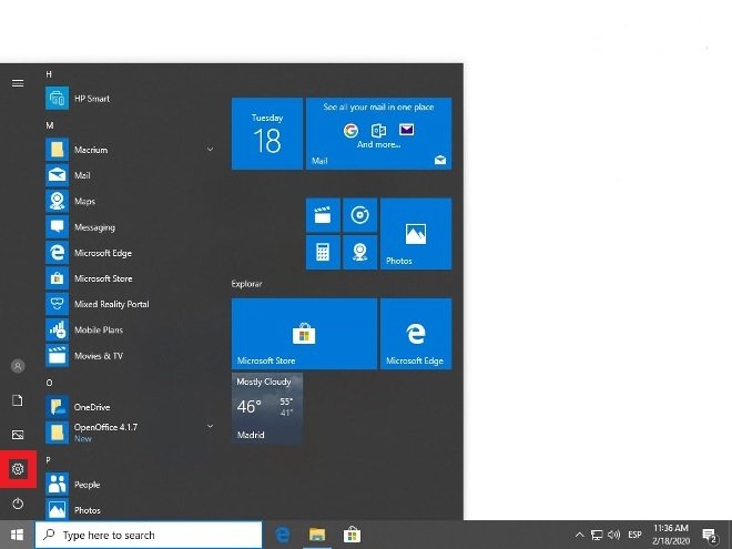 Entra en la configuración de Windows 10