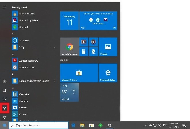 Access the Windows 10 configuration