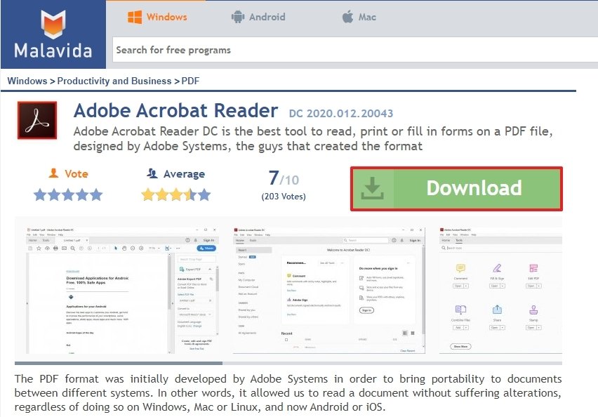 Accès au téléchargement d’Adobe Acrobat Reader