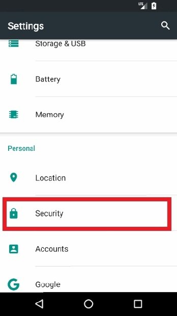 Acessar às configurações de Segurança do Android