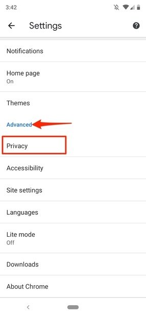 Acessar configurações de privacidade no Chrome