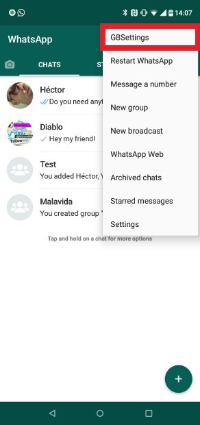 Access to GBWhatsApp's settings