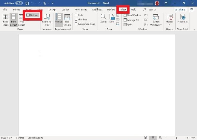 Access to Microsoft Word’s outline view