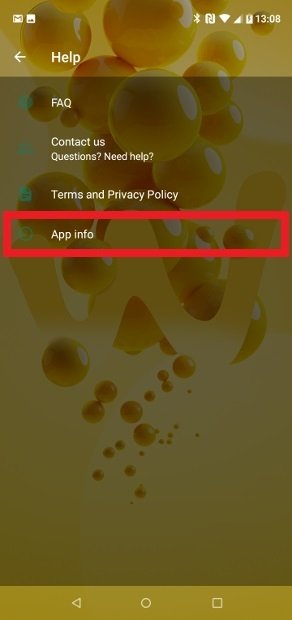 アプリのバージョン情報へのアクセス