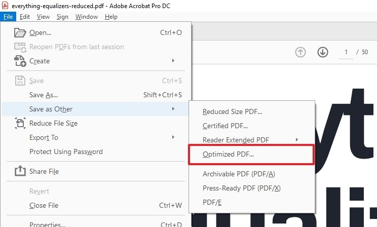 Access to the PDF optimizer