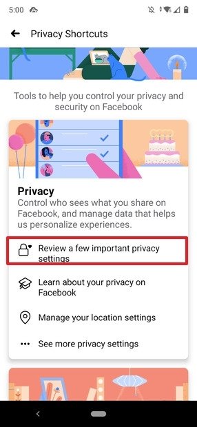 Access to the privacy options