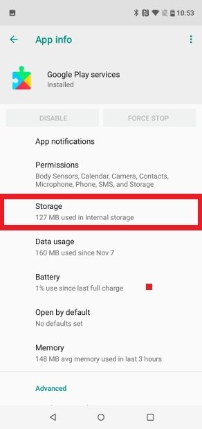 Accesso alla voce Archiviazione delle impostazioni di Google Play Services