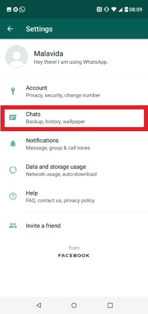 Zugriff auf den Chats-Bereich von WhatsApp