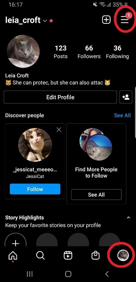 Access your Instagram profile’s menu