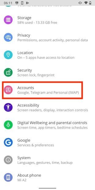 Account configuration on Android