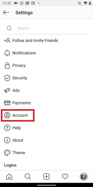 Account settings sections