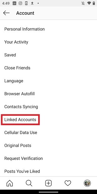 Cuentas enlazadas a Instagram