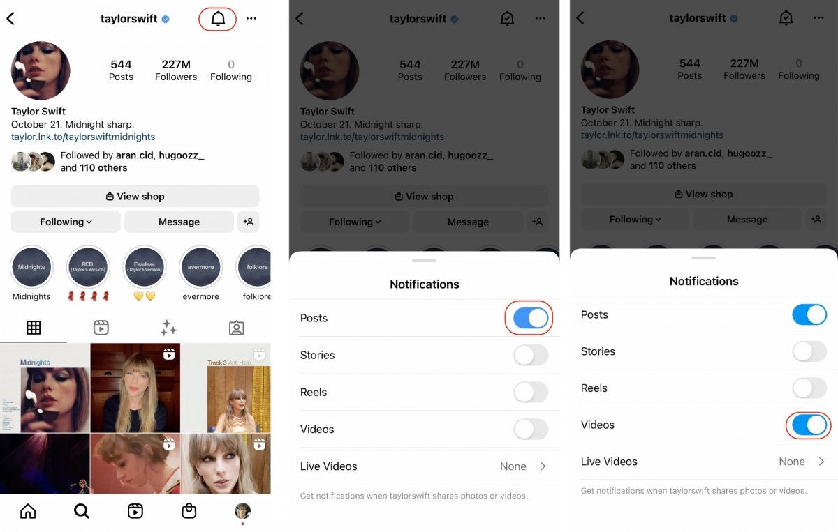 Activate notifications for Instagram posts