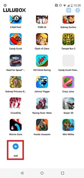 Botón Add para añadir juegos o apps