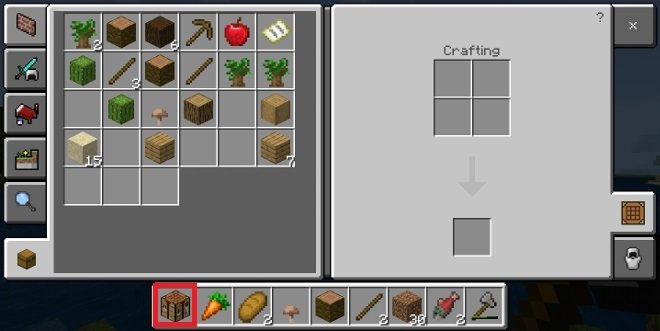 Add the crafting table to your main inventory