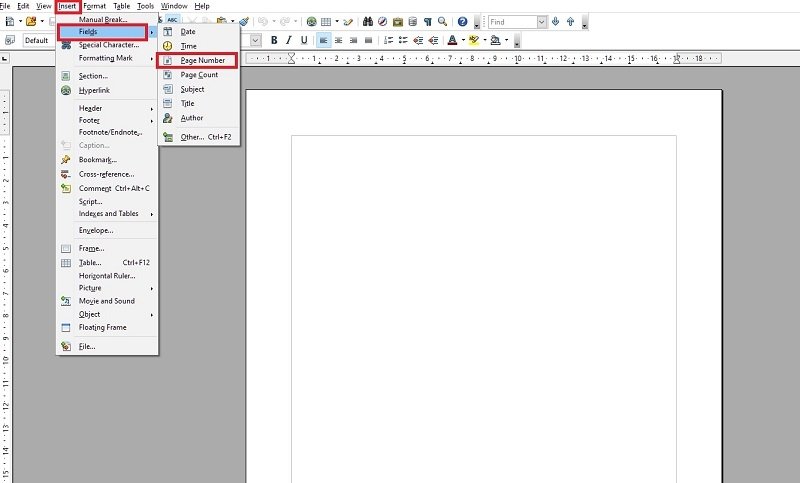 insert page number openoffice mac