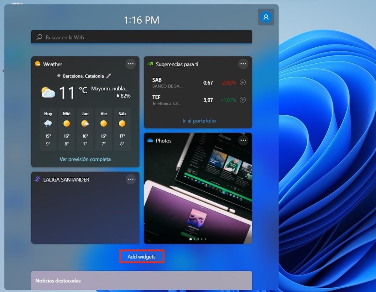 Añadir widgets