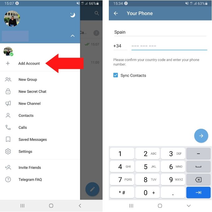 Ajouter un nouveau compte dans Telegram