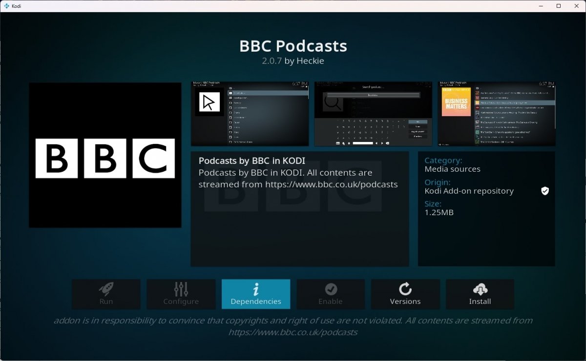 Addon to listen to BBC podcasts on Kodi