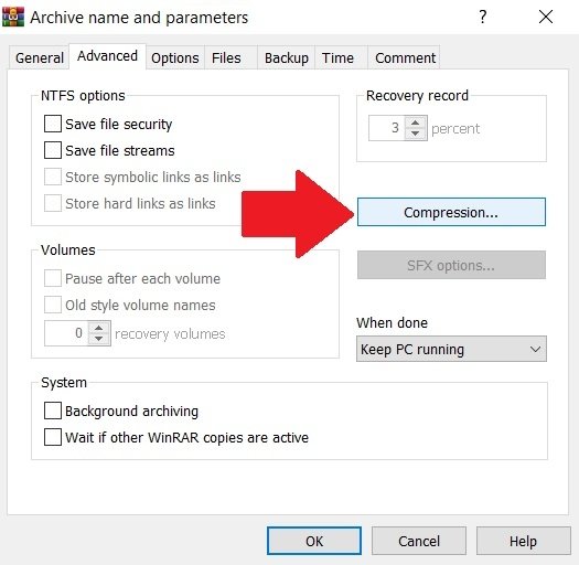 Advanced RAR4 compression options