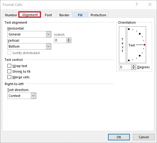 Alignment tab